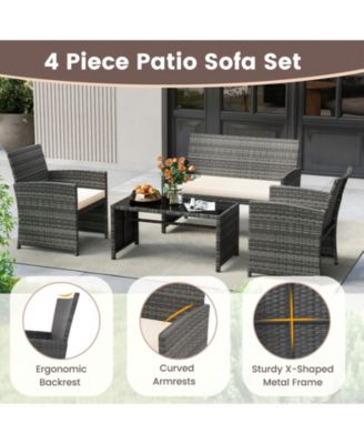4 Piece Patio Conversation Set with Chairs Loveseat and Table