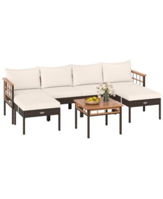 Patio Rattan Chairs with Ottomans and Side Table for Backyard