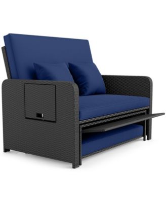 PE Wicker Outdoor Daybed with Adjustable Backrest and Ottoman