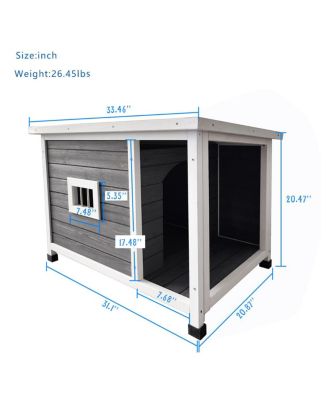 Outdoor Cat House with WP Roof Vent Windows Metal Support Gray Spacious Stylish Pet Shelter