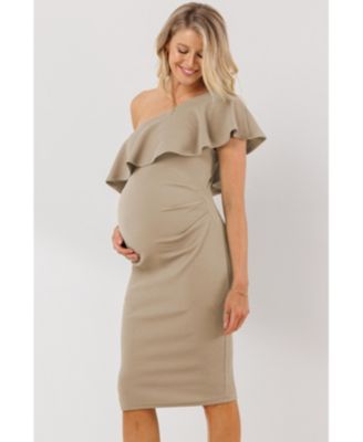 Maternity One-Shoulder Ruffle Bodycon Dress