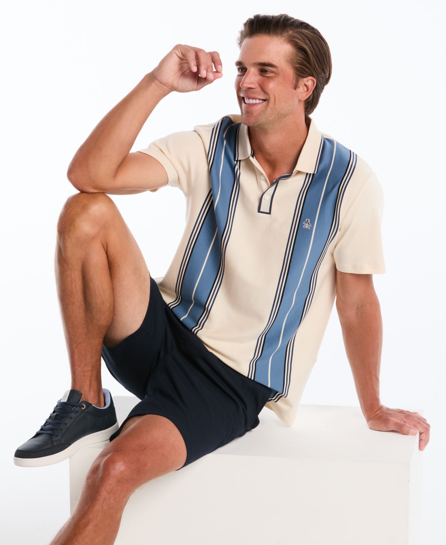 Men's Cotton Jacquard Vertical Stripe Short-Sleeve Polo Shirt