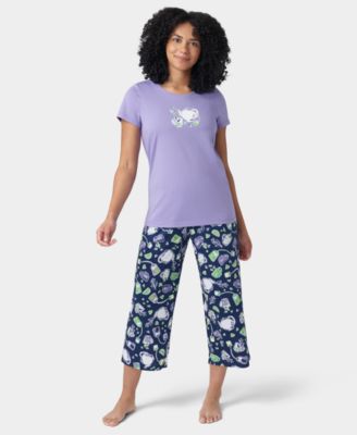 Women's Printed Short-Sleeve Capri Pajamas Set