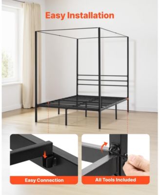 Full Size Canopy Bed Frame, Metal, Heavy Duty Steel Slats, Easy Assembly