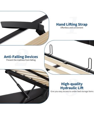 Lift Up Bed Frame, Upholstered Bed with Button Tufted Wingback Storage Headboard, Hydraulic Storage, No Box Spring Needed, Wood Slats Support