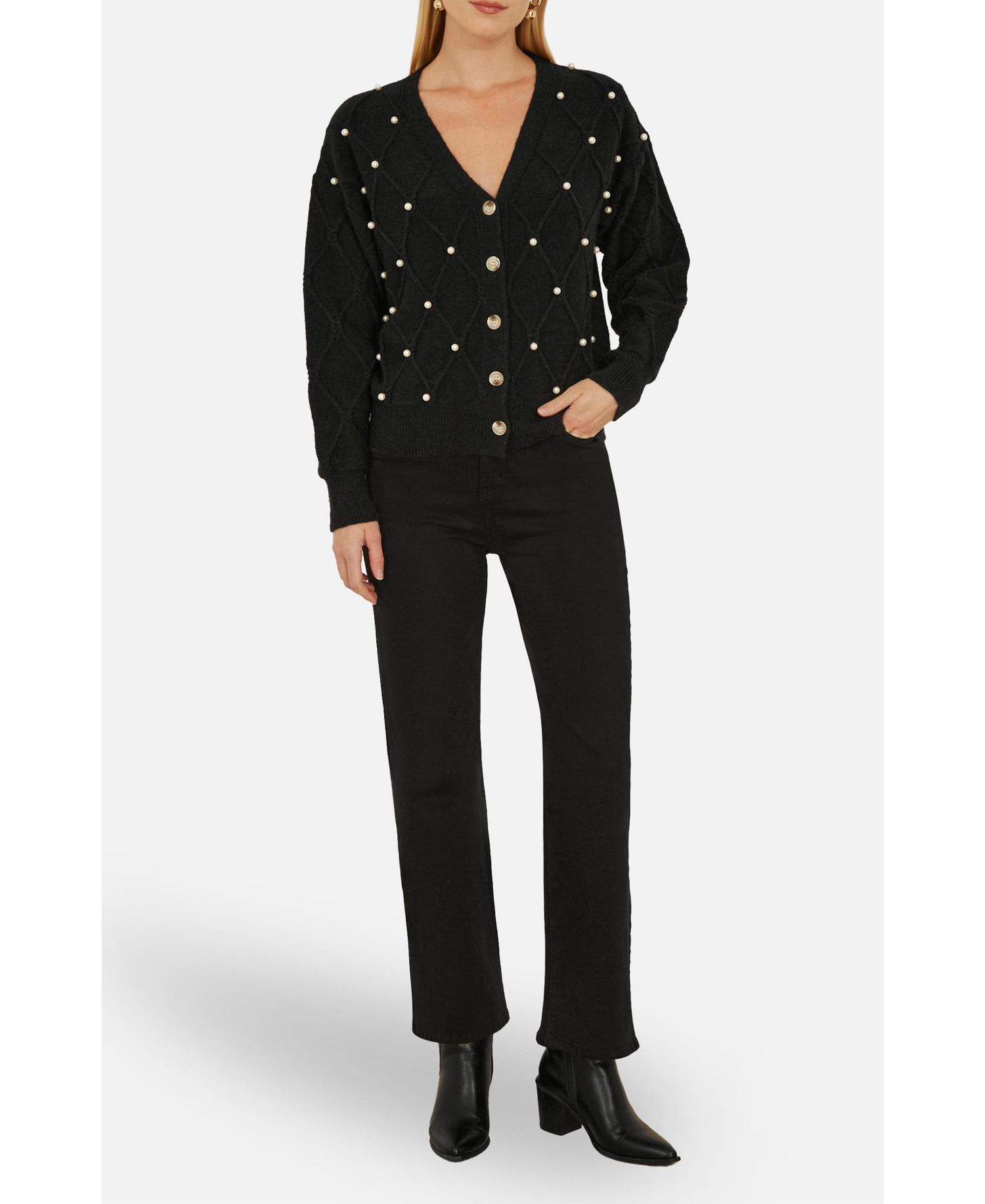 Women's Beaded Cable Knit Cardigan