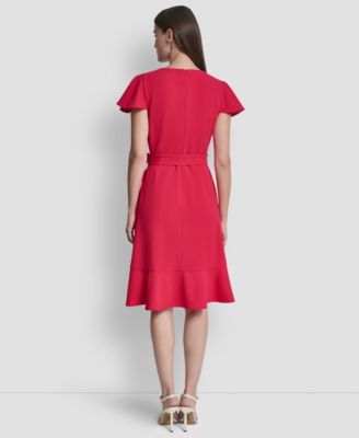 Women's Flutter Short-Sleeve V-Neck Faux-Wrap Dress