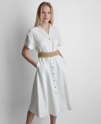 Women's Relaxed Short-Sleeve Collared Shirt-Dress