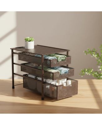 3 Tier White Alloy Steel Sliding Basket Organizer Drawer Cabinet