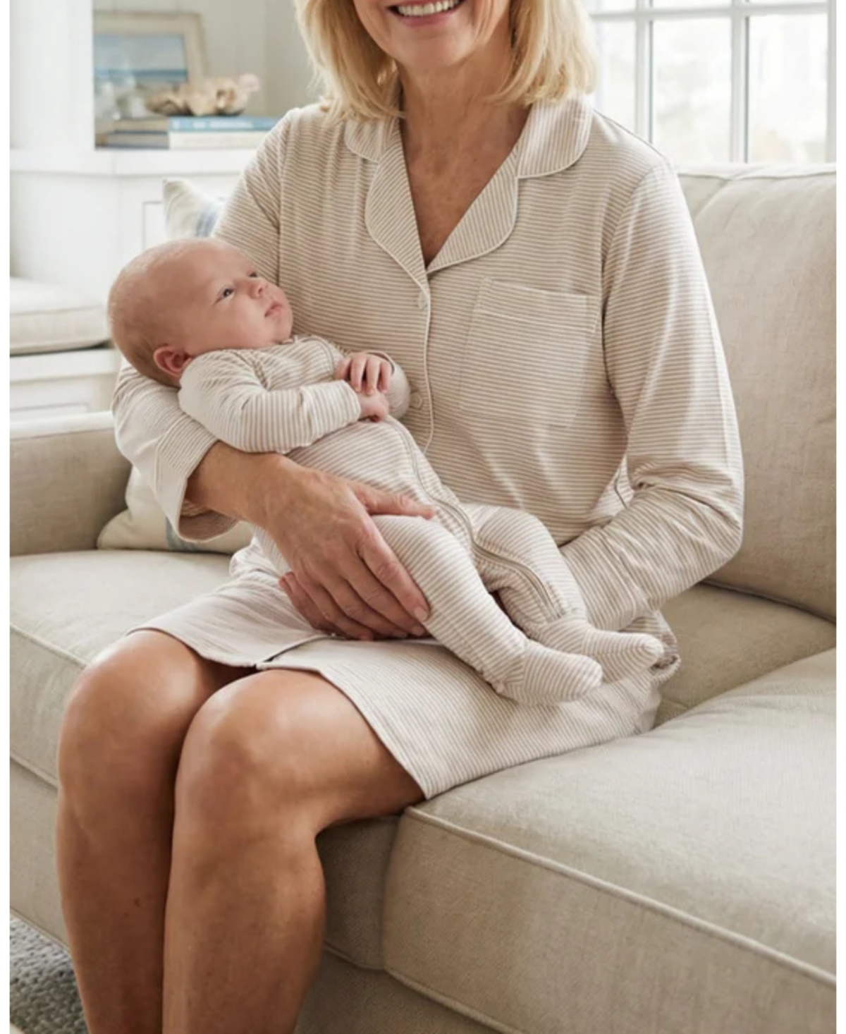 Motette Women's Oatmeal Stripe Bamboo Sleepshirt