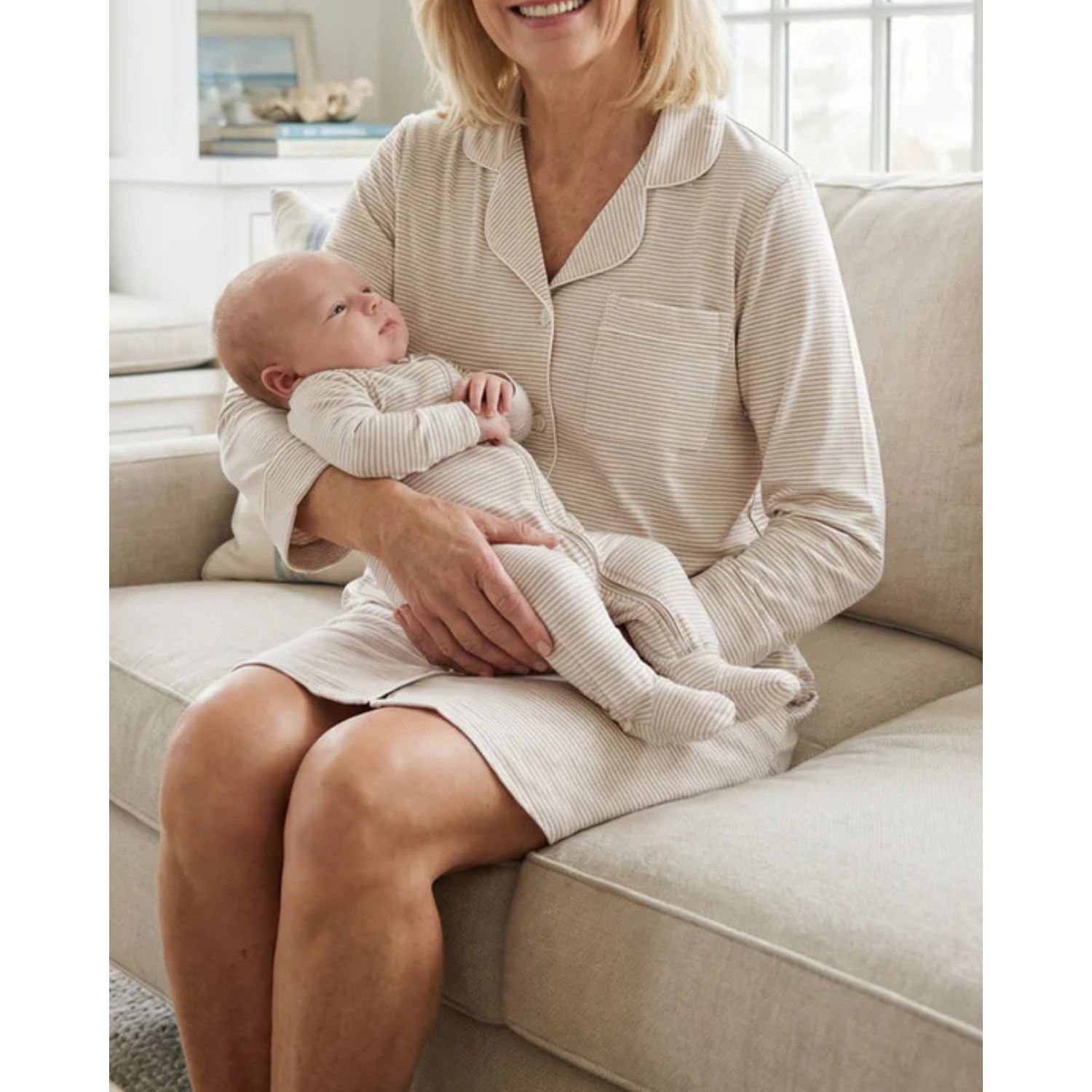 Women's Oatmeal Stripe Bamboo Sleepshirt