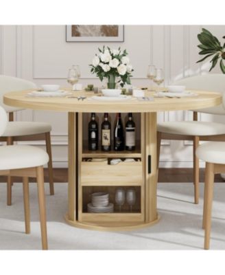 47'' Round Dining Table for 4–6 with 2-Layer Storage Shelf & Drawer, Farmhouse Kitchen & Dining Room Table