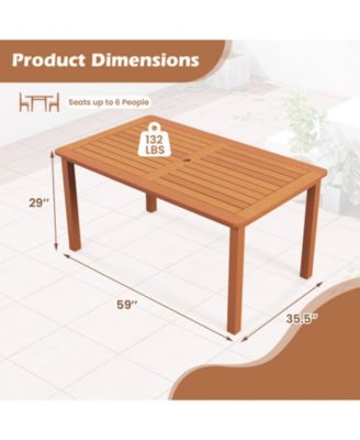 59 in Solid Wood Outdoor Patio Dining Table for 6 with Umbrella Hole