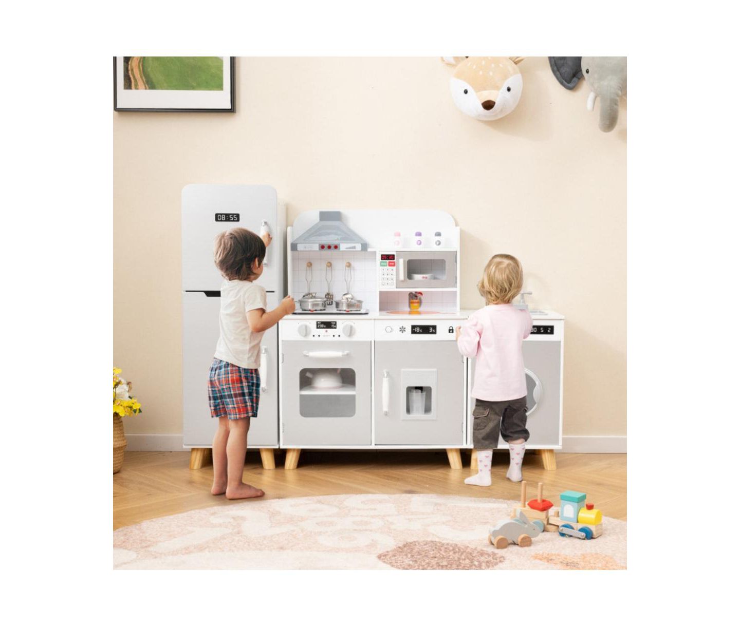 Детский игровой набор HONGGE 3-in-1 Wooden Interactive Kitchen Playset, Ages 3+ — фото 6