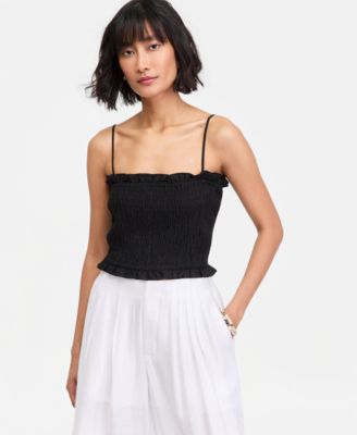 Women's Linen Blend Smocked Cropped Tube Top