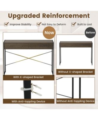 44 in Home Office Computer Desk with 2 Drawers and Metal Frame