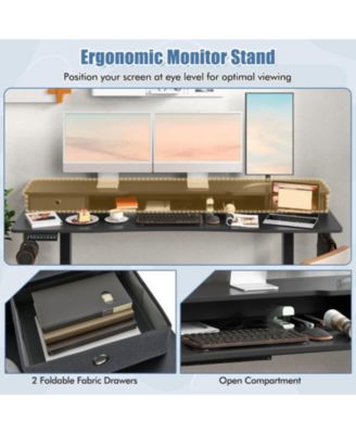  in Electric Standing Desk with 2 Fabric Drawers and Monitor Stand
