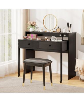 Extendable Convertible Computer Desk with 2 Drawers and Rolling Cart