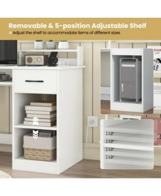 White Home Office Desk with Charging Station, Keyboard Tray and Adjustable Shelf