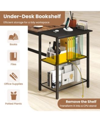 59 in Industrial Computer Desk with Built-in Charging Station and Storage Shelves
