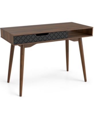 Mid-Century Modern Computer Desk with Drawer and Open Compartment