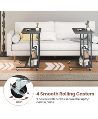 Mobile Height Adjustable Standing Table with Tilting Tabletop and Shelves