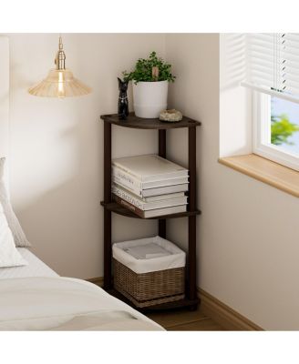 3 Tier Decorative Corner Bookshelf Display Rack, Walnut