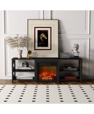 Fireplace TV Stand for up to 75" TV with Storage Shelves, Americano