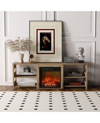 Fireplace TV Stand for up to 75" TV with Storage Shelves, French Oak