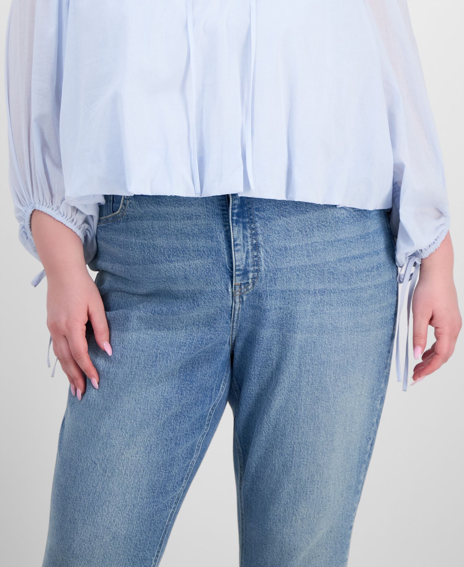Plus Size Tie-Front Cotton Blouse