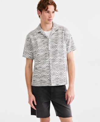 Men's Knit Medallion-Print Camp Shirt