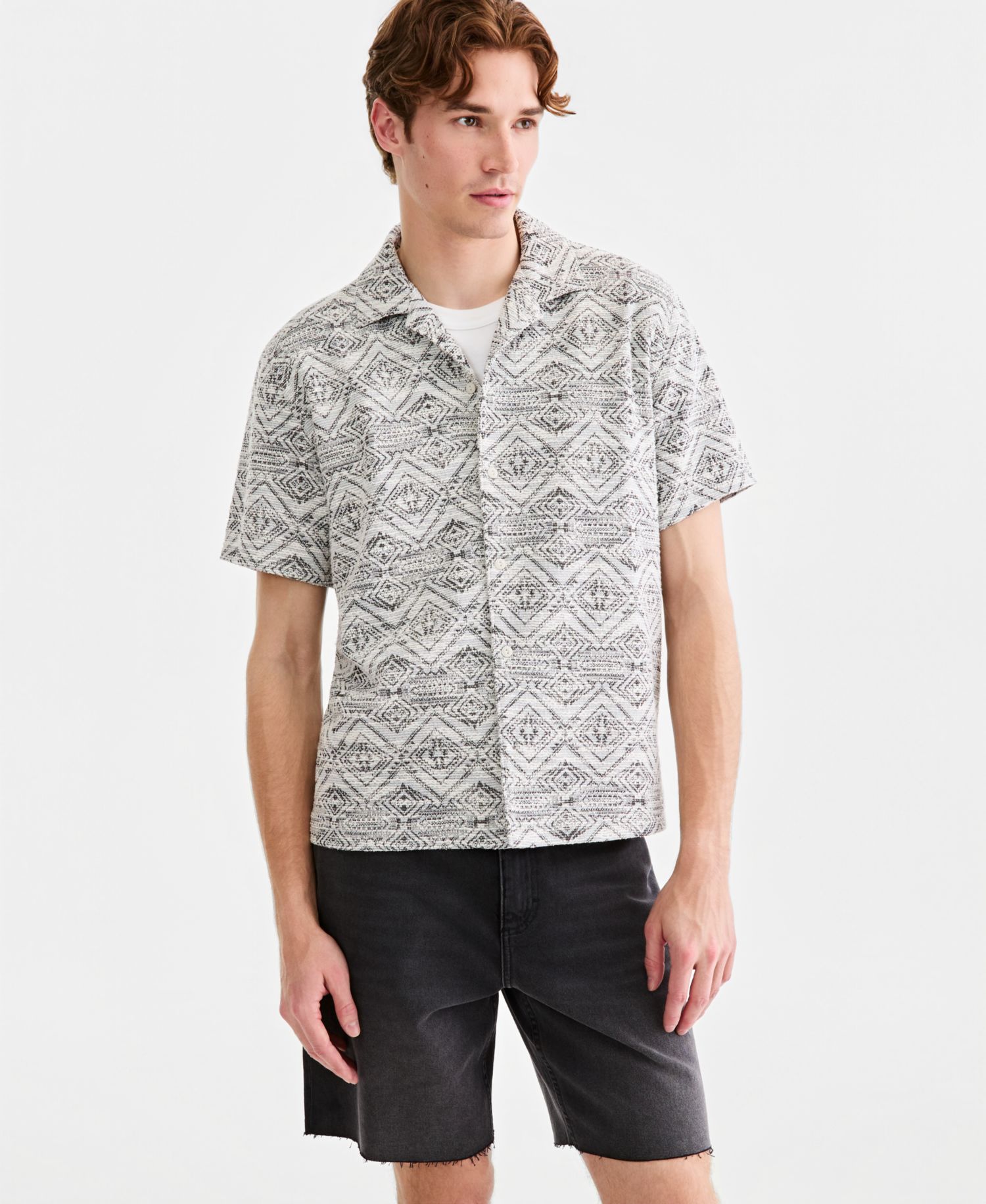 Men's Knit Medallion-Print Camp Shirt