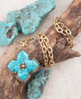 Blue Turquoise Maltese Golden Cross Pendant Necklace