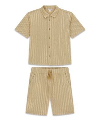 Boys' 8-16 Jacquard Short-Sleeve Shirt and Shorts, 2-Piece Set