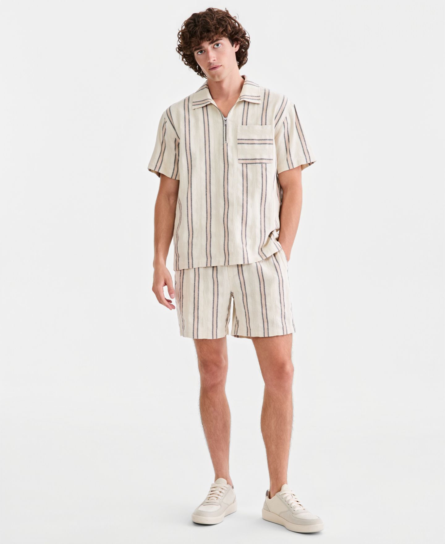 Мужские шорты Sun + Stone Chester Cotton Striped 6" Pull-On, цвет: Молочный — фото 2