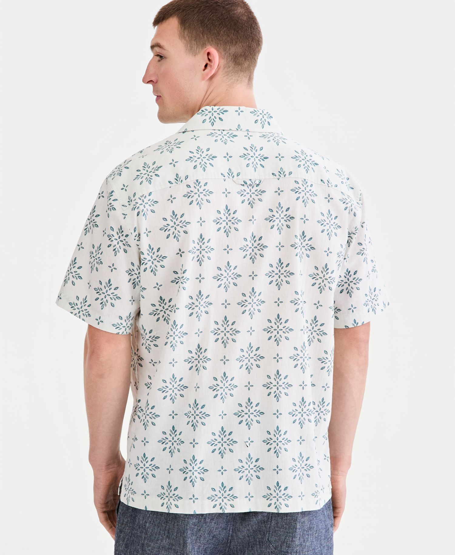 Sun & Stone Men's Linen Blend Printed Camp Shirt