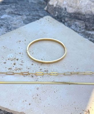 Tarnish Resistant Gold Cuff, Paperclip and Herringbone Chain Bracelet Set