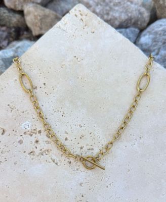 Tarnish Resistant Gold Mixed Link Toggle Necklace
