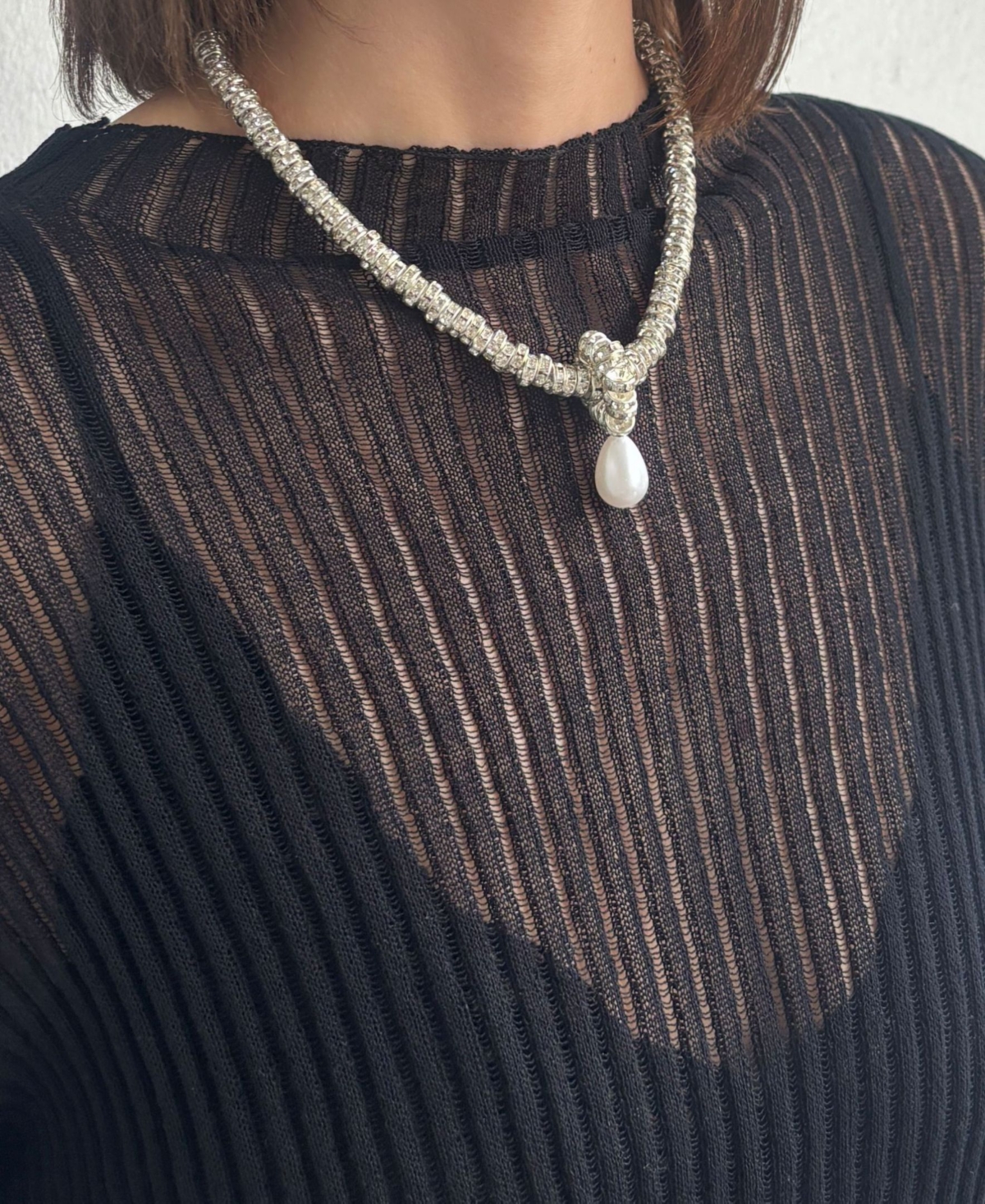 Adornia Silver Oversized Pearl Magnetic Clasp Chain Necklace