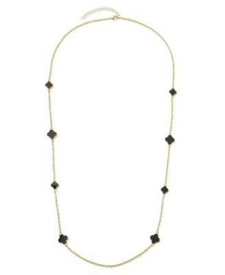 Gold 36" Black Flower Station Necklace