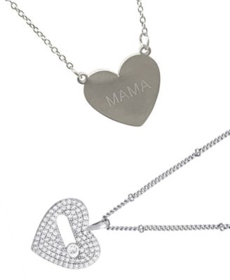 Silver 2-Piece Mama Heart Pendant Necklace Set