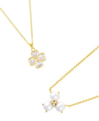 Freshwater Pearl Gold 2-Piece Clover Pendant Necklace Set