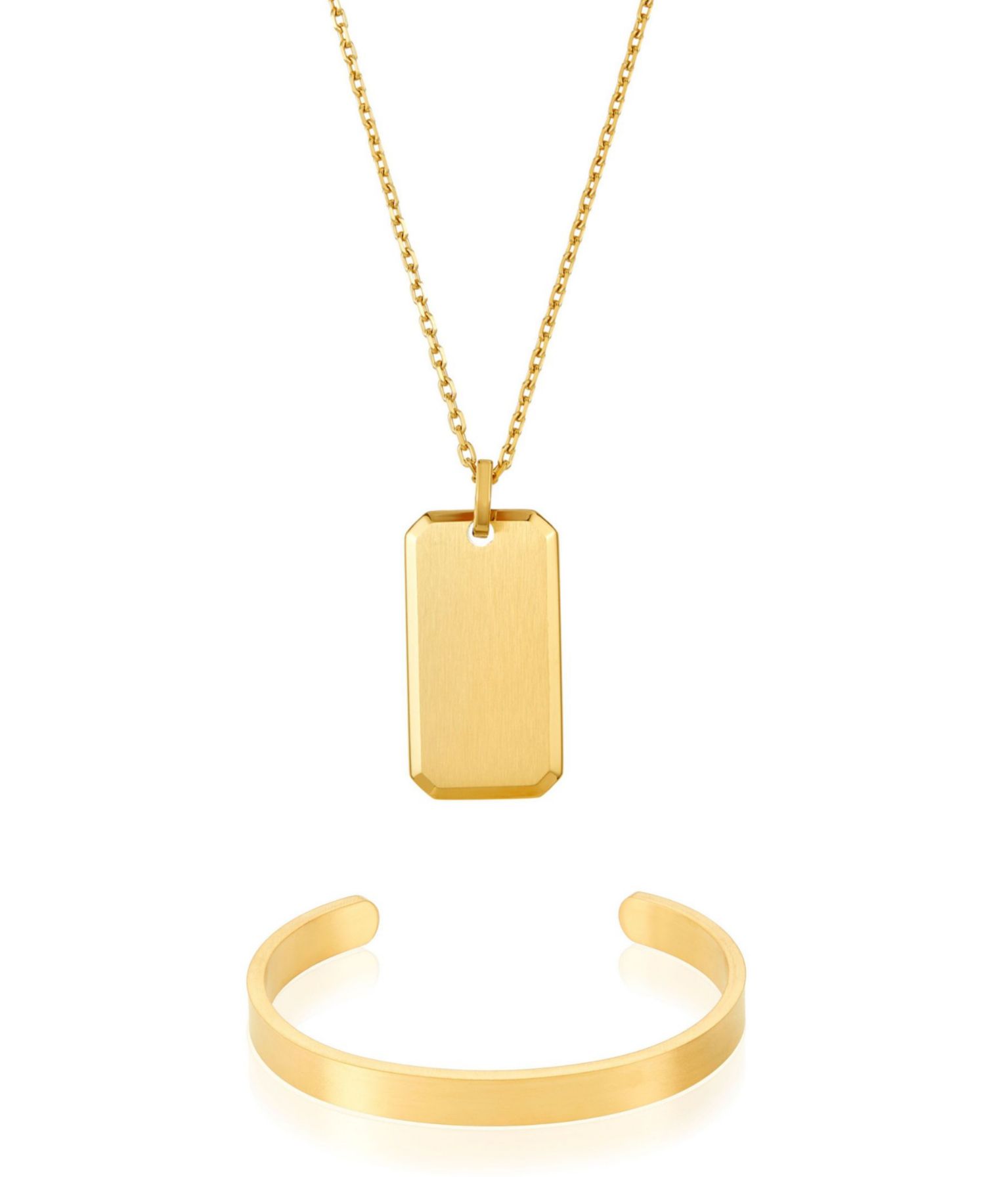 Men's Gold 2-Pc. Dogtag Cuff Bracelet and Necklace Set