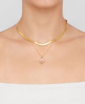 Mother-of-Pearl Gold 2-Piece Pink Flower Set