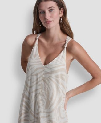 Women's Linen-Blend Knotted Strap V-Neck A-Line Dress