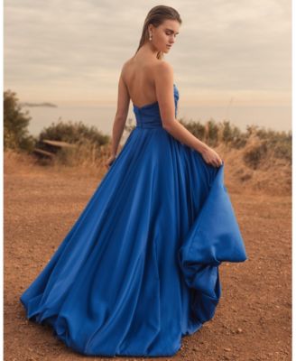 Women's Strapless High-Low Satin Gown with Draped Skirt