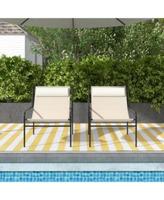 2 Pieces Patio Sling Chair Modern Accent Chair w/ Removable Headrest and Sturdy Metal Frame