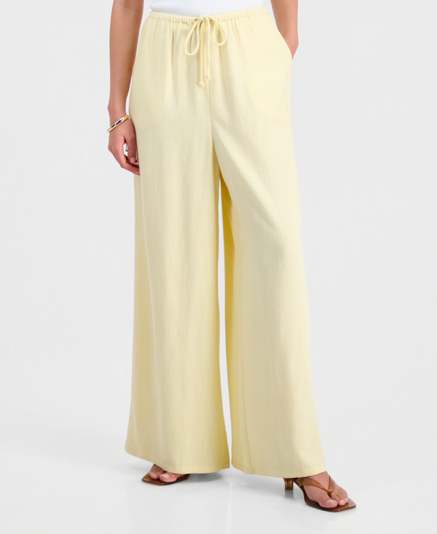 Petite Linen-Blend Wide Leg Drawstring Pant