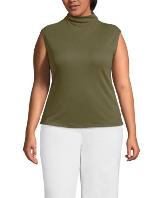 Plus Size Cap Sleeve Drapey Rib Fitted Funnel Neck Tank