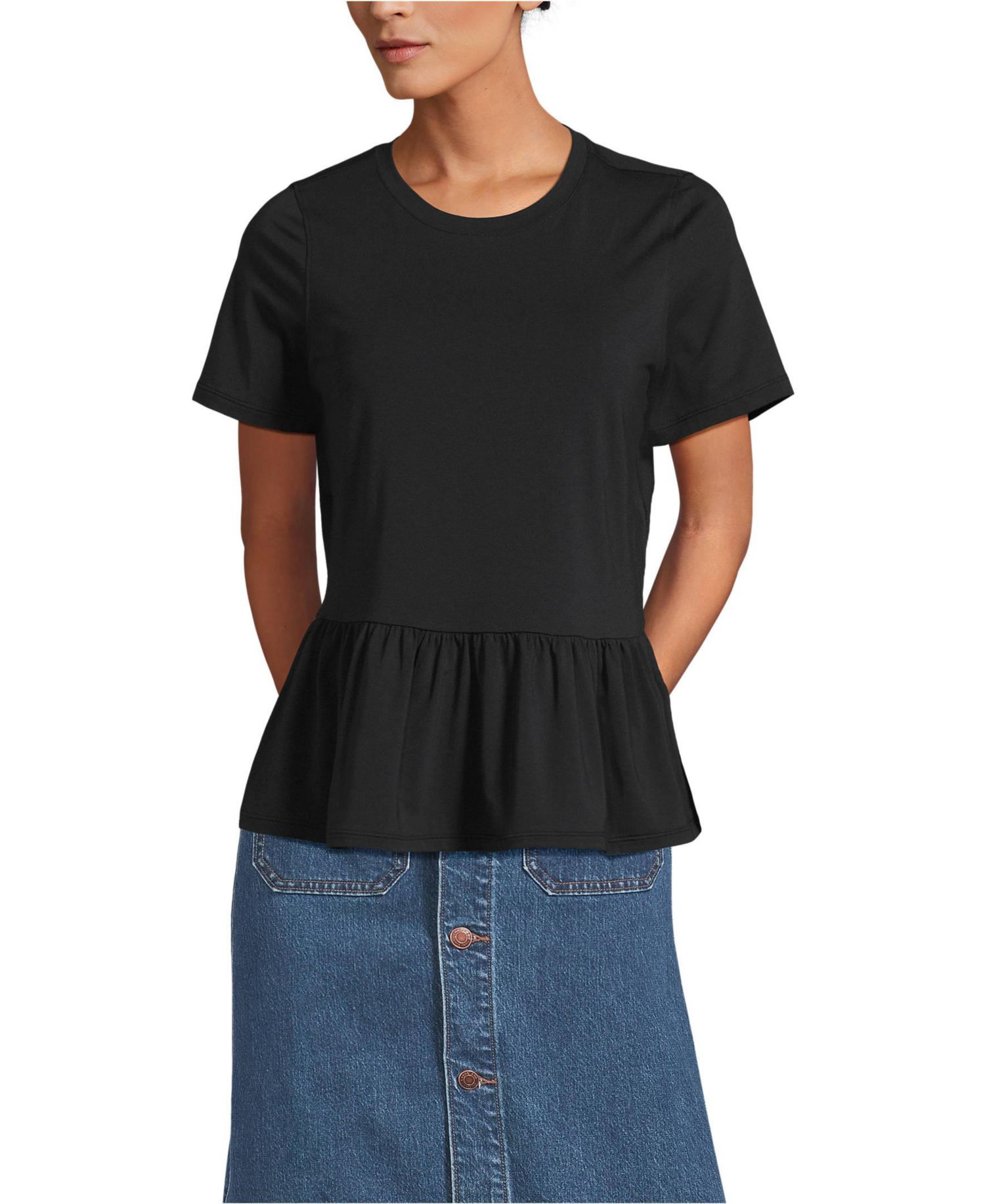 Women's Short Sleeve Lightweight Jersey Crew Neck Peplum Tee